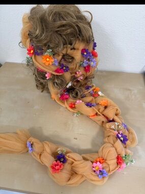 Hand Crafted blonde Disney Rapunzel Braided colorful Floral Hair  extension
